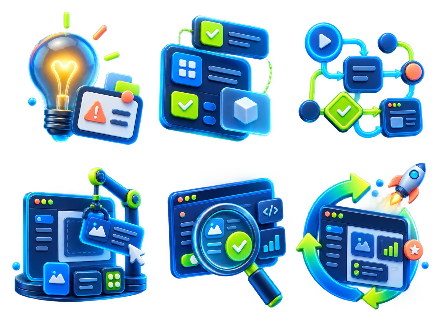Enam ikon materi belajar membuat Web Apps